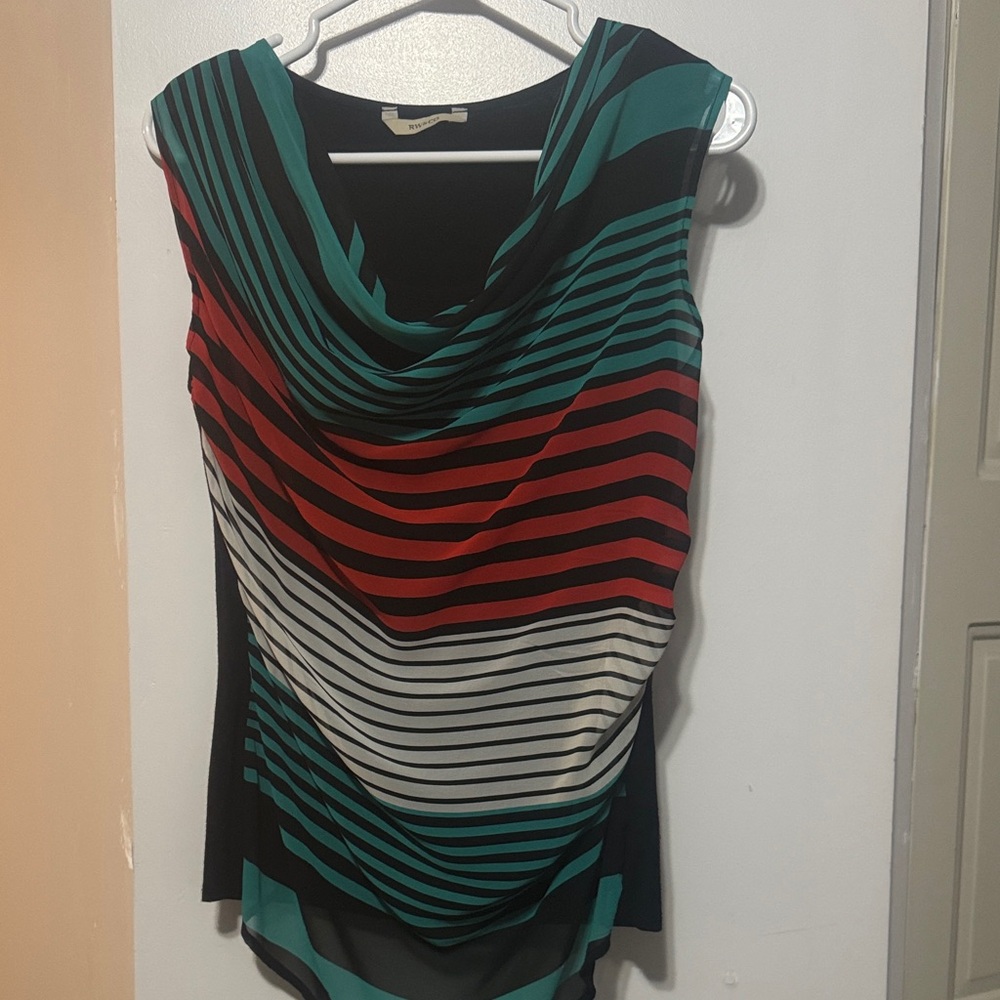 5 for  $30 RW&CO. Teal, Red, and Black Striped Blouse